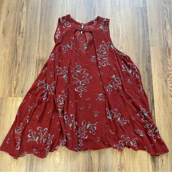 Free People Medium Tree Swing Tunic Red Floral Dress Flowy Boho Top Sleeveless - Picture 1 of 8